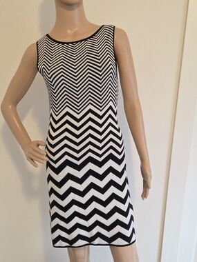 Alice + Olivia Black And White Chevron Cotton Dress